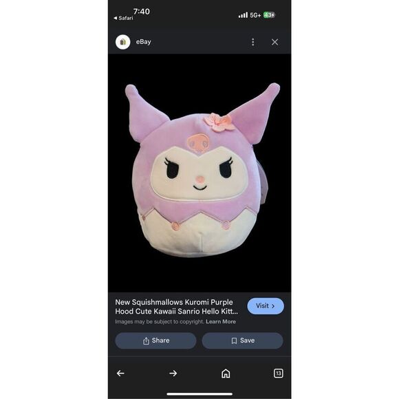 Squishmallows Other - New Squishmallows Kuromi Purple Hood Cute Kawaii Sanrio Hello Kitty Plush 7 Inch